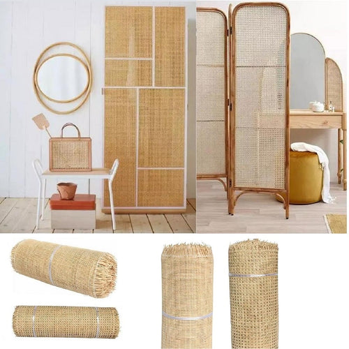 Roll of checkered two tone real Indonesian rattan cane webbing, 18 in wide