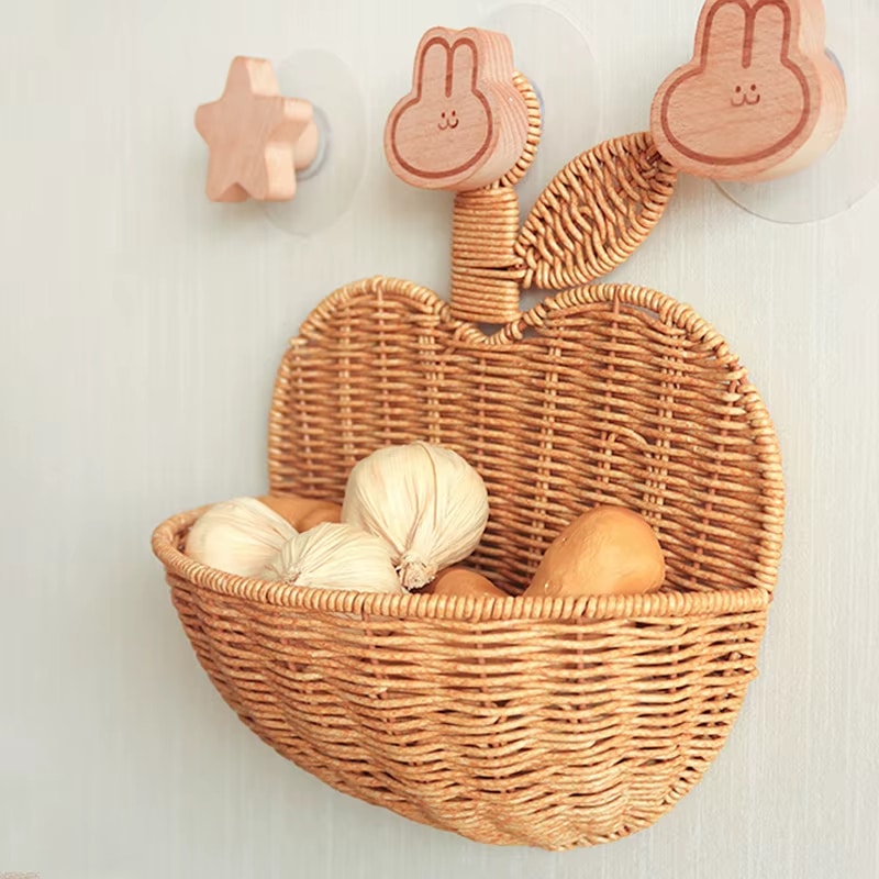 Apple shaped handwoven rattan wall basket