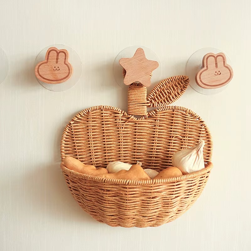 Apple shaped handwoven rattan wall basket