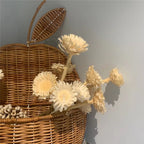 Apple shaped rattan wall baskets in brown and white with plush toys