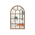 Arched wooden window pane mirror