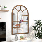 Arched wooden window pane mirror