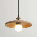 Round pendant light with arched natural wood and bamboo ribs