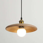 Round pendant light with arched natural wood and bamboo ribs