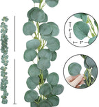 Artificial eucalyptus garland with sage green leaves and small white flowers