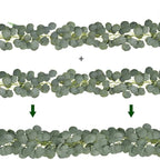 Artificial eucalyptus garland with sage green leaves and small white flowers