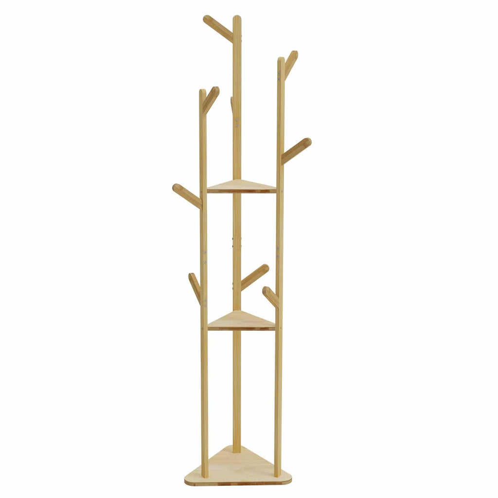 Tall freestanding bamboo coat stand on a three legged base