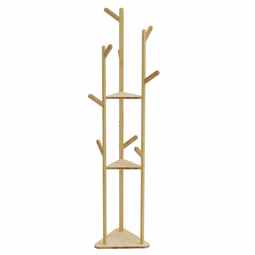 Tall freestanding bamboo coat stand on a three legged base