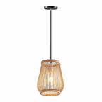 Handwoven bamboo lantern pendant light glowing warm
