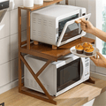 Bamboo microwave shelf with storage compartments underneath