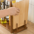Bamboo microwave shelf with storage compartments underneath
