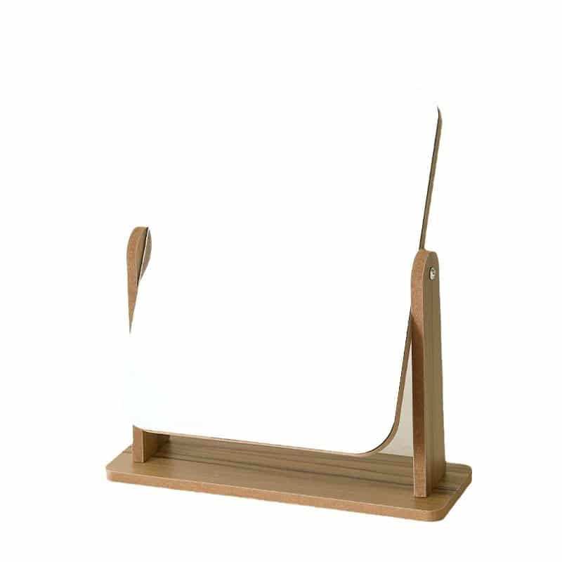 Rectangular bamboo vanity mirror tilting on a tray base