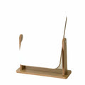 Rectangular bamboo vanity mirror tilting on a tray base