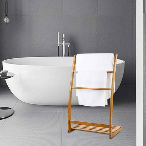Freestanding bamboo towel ladder with regular rungs