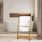 Freestanding bamboo towel ladder with regular rungs