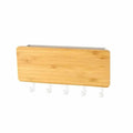 Bamboo wall key holder with a small shelf and five white hooks
