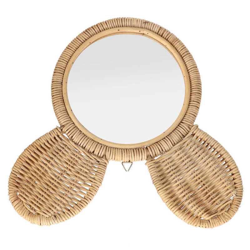 Round rattan mirror with woven bear ears