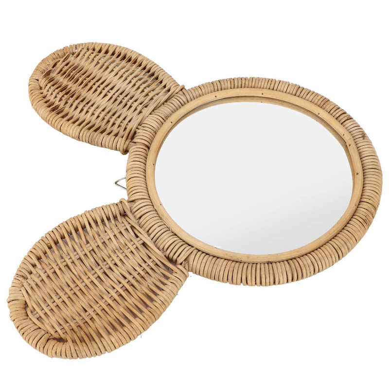 Round rattan mirror with woven bear ears