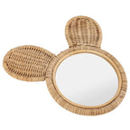Round rattan mirror with woven bear ears