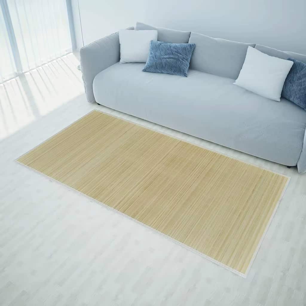 Long beige bamboo slat runner rug