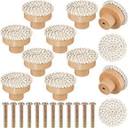 Round beige furniture knob with rattan woven around a wooden core