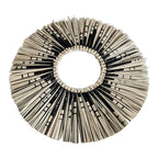 Round sunburst mirror with black and natural straw rays