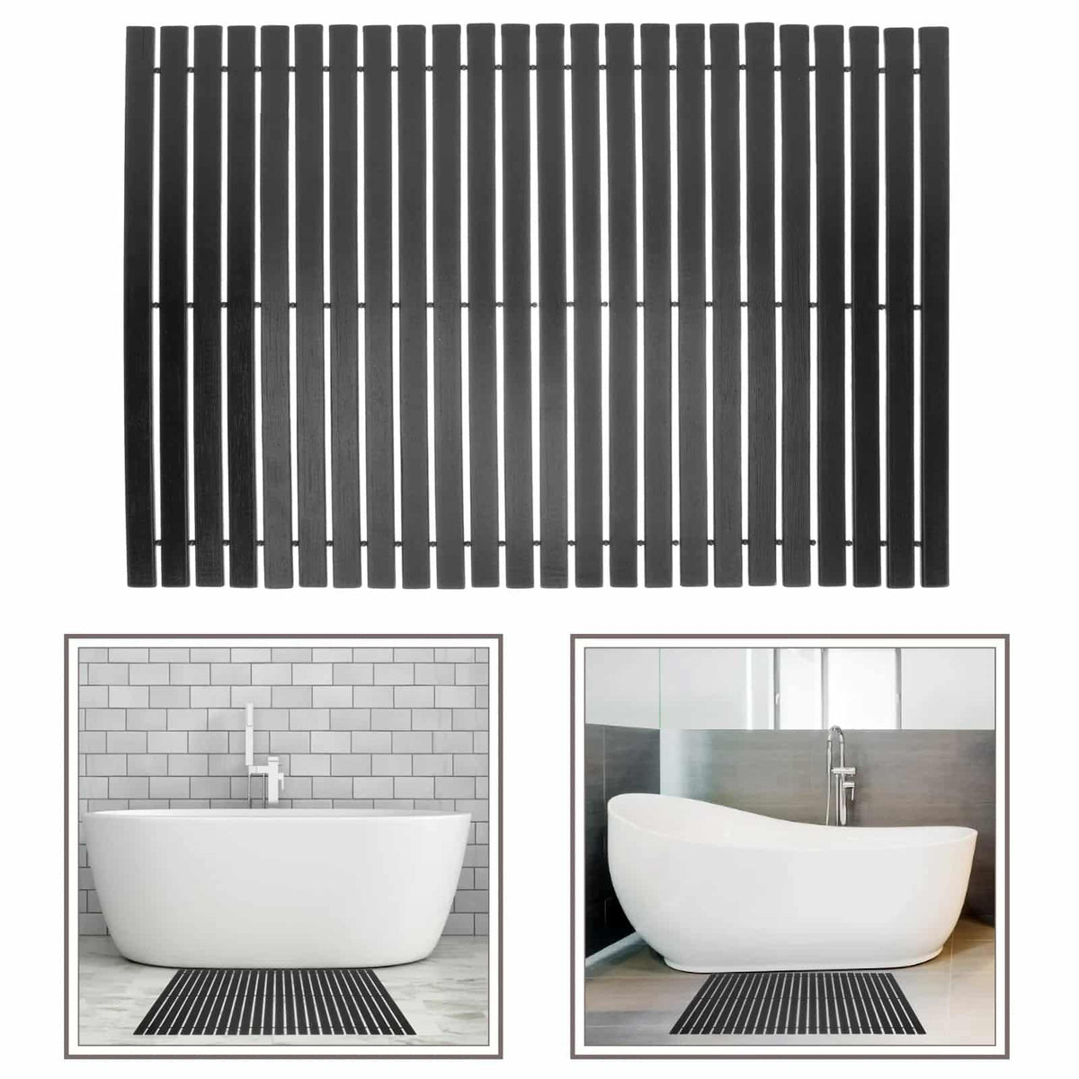 Black bamboo slatted bath mat