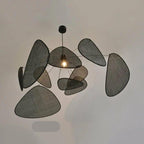 Large black hand woven rattan pendant light with leaf shaped arms