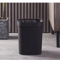 Square black plastic wastebasket with a woven rattan texture