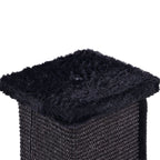 Tall black scratching post with plush top perch, pompom toy and square base