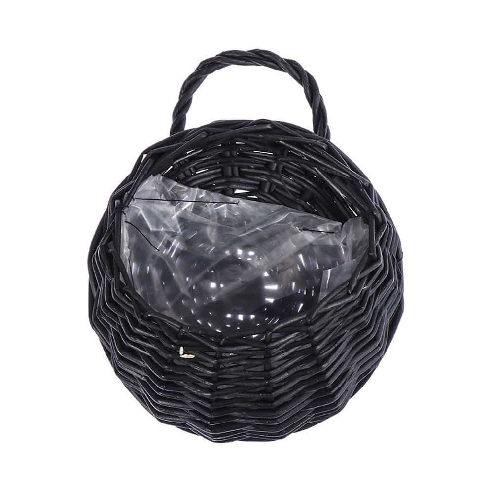 Half round black wicker wall planter with clear liner