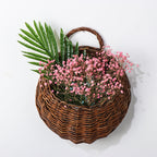 Half round black wicker wall planter with clear liner