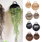 Half round black wicker wall planter with clear liner