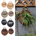 Half round black wicker wall planter with clear liner