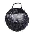 Half round black wicker wall planter with clear liner