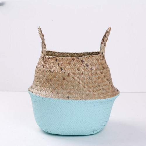 Woven belly basket with a blue dipped base