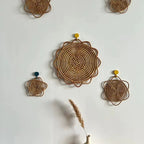 Boho flower shaped hand woven rattan doily mat