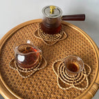 Boho flower shaped hand woven rattan doily mat