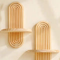 Boho light wood wall holder with fluted carved relief