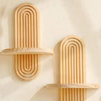 Boho light wood wall holder with fluted carved relief