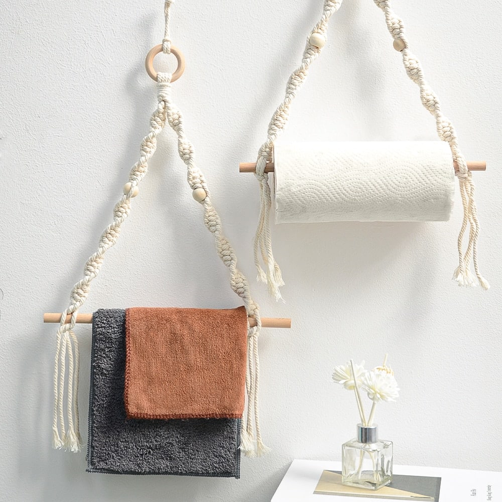 Round boho wall hoop in wood with a hand woven fiber center