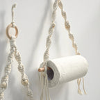 Round boho wall hoop in wood with a hand woven fiber center