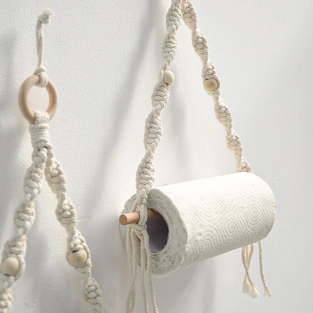 Round boho wall hoop in wood with a hand woven fiber center