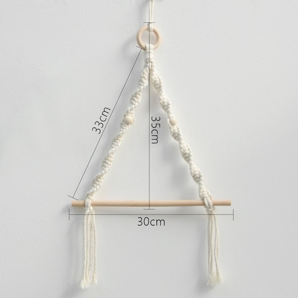 Round boho wall hoop in wood with a hand woven fiber center