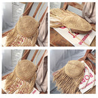 Boho hand woven rattan crossbody bag with a crisscross weave in white, brown or black