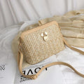 Rounded brown woven basket bag with a gold chain strap