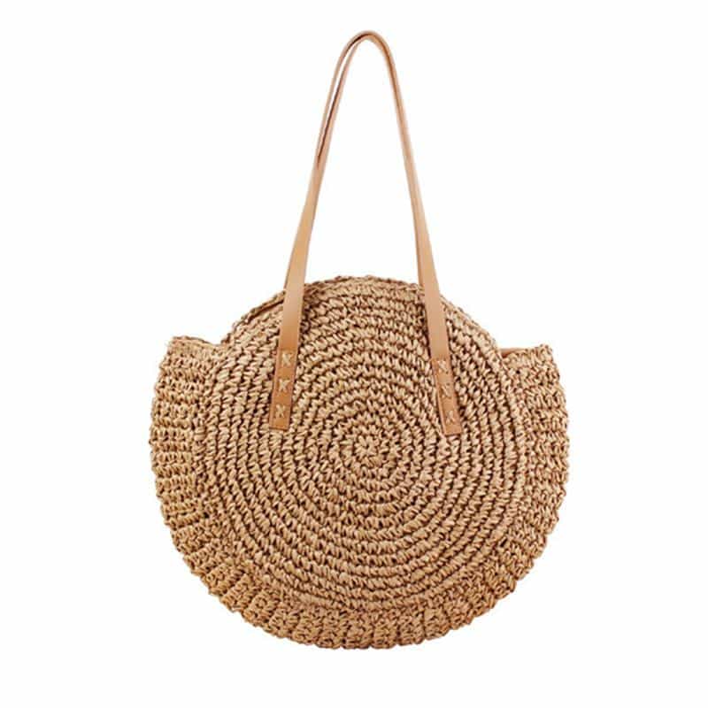 Roomy brown hand woven beach bag with sturdy handles