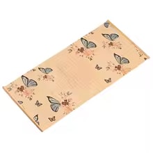 Woven bamboo mat with deep blue butterflies on a natural cream background