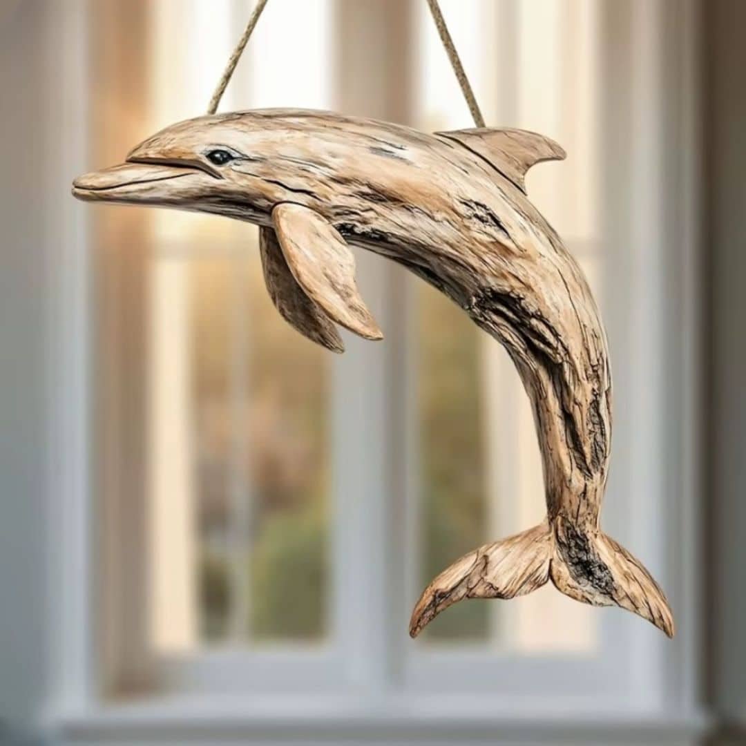 Carved wooden dolphin wall decor