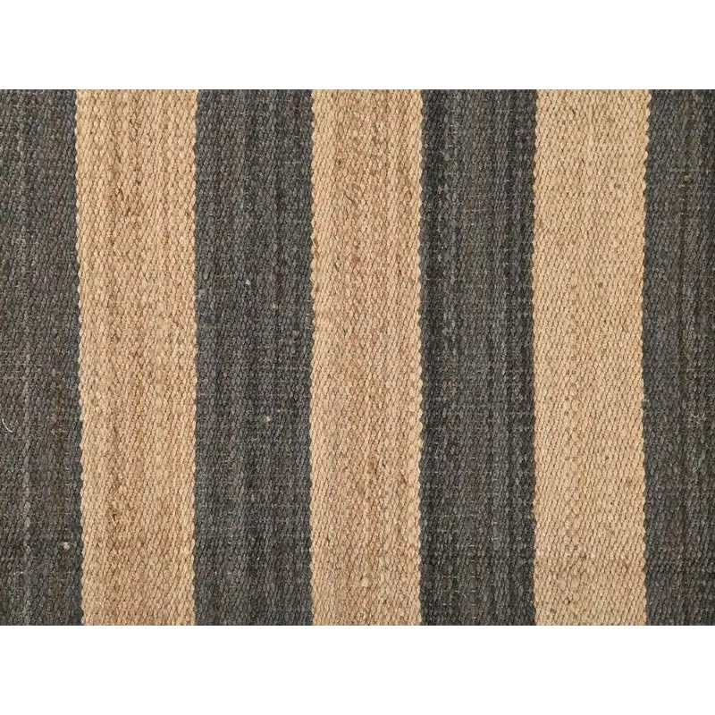 Jute rug with wide natural and charcoal stripes